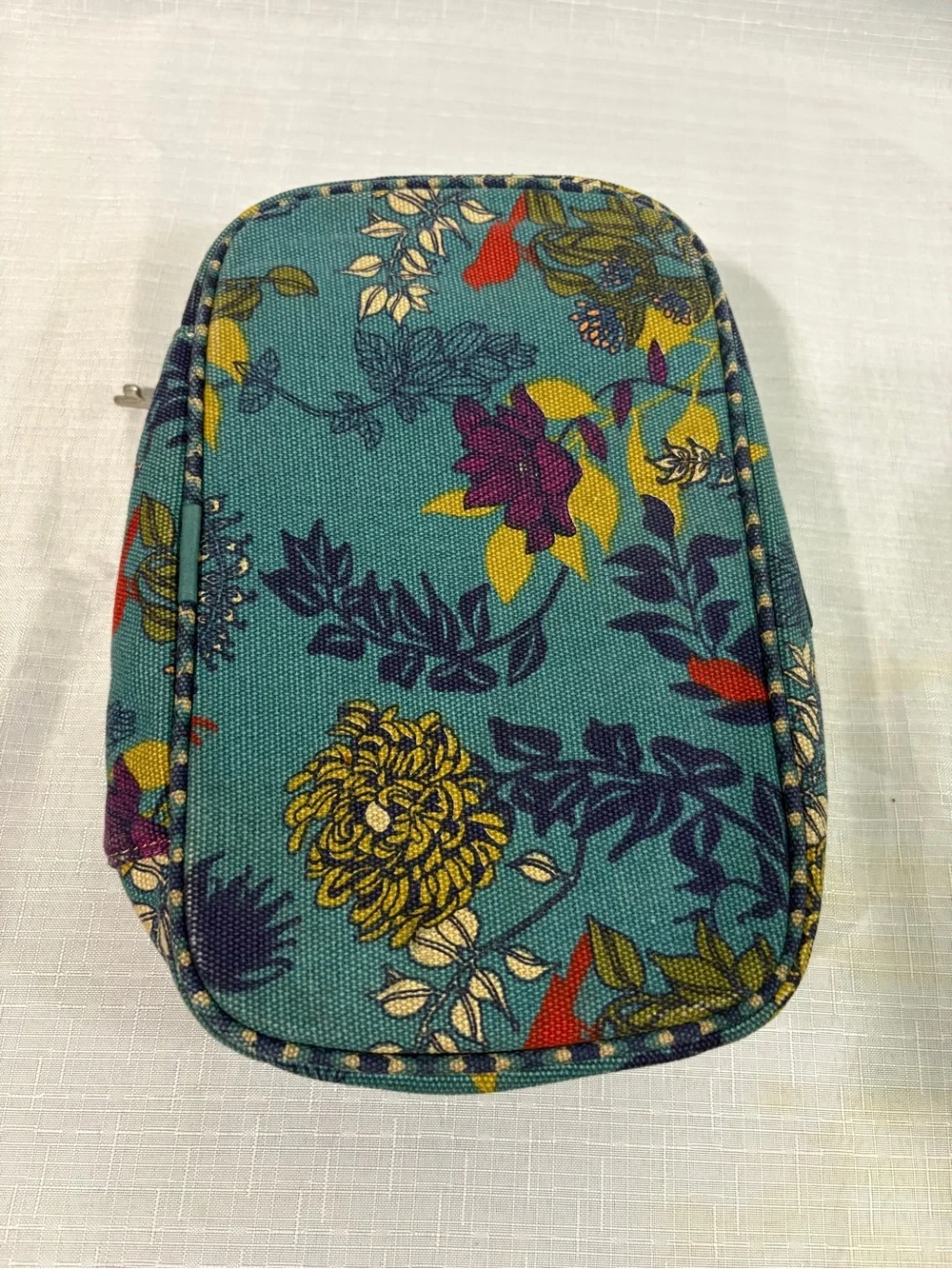 Fossil Teal Floral Zip Cosmetic Case